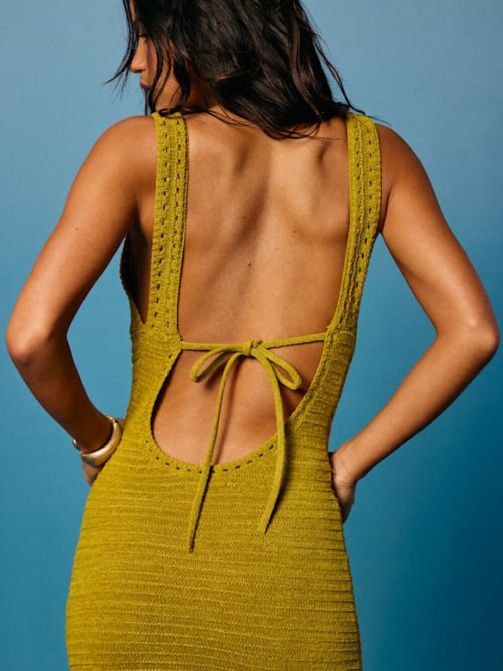 Lulus Solstice Chartreuse Crochet Backless Maxi Dress Green - Size M